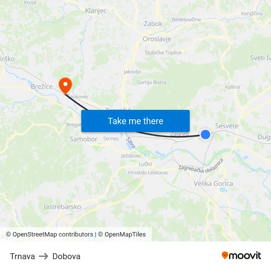 Trnava to Dobova map