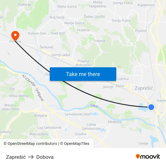 Zaprešić to Dobova map