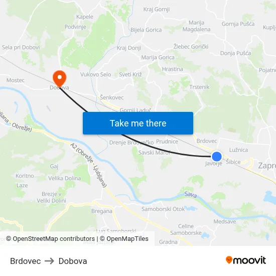 Brdovec to Dobova map