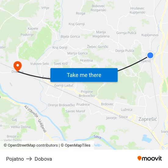 Pojatno to Dobova map
