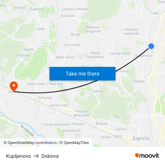 Kupljenovo to Dobova map