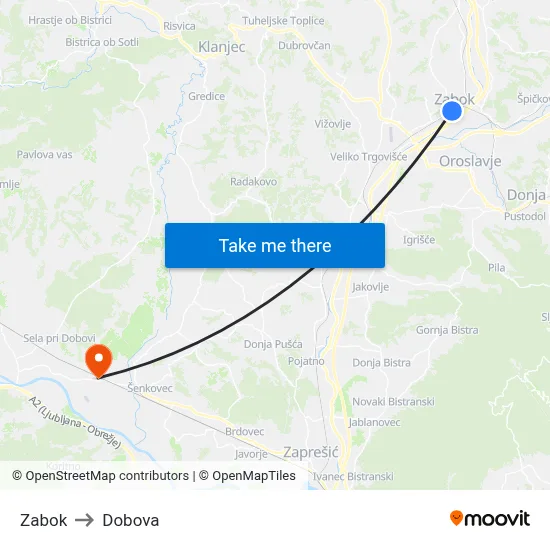 Zabok to Dobova map