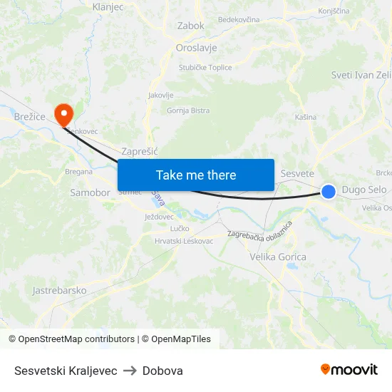 Sesvetski Kraljevec to Dobova map