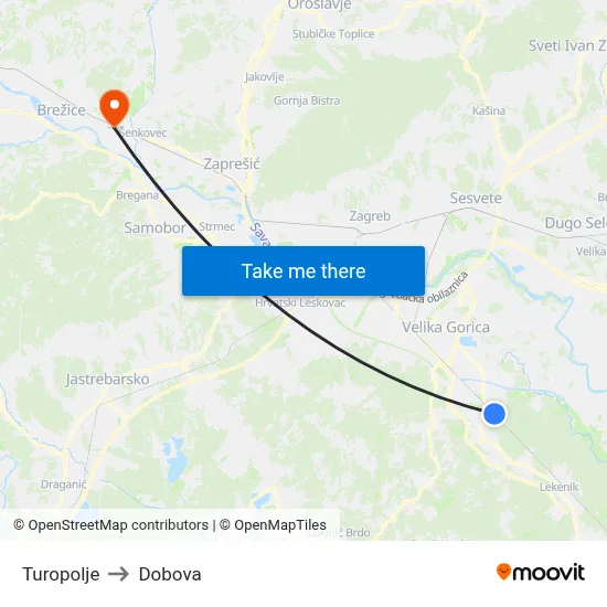 Turopolje to Dobova map
