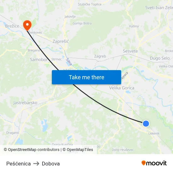 Pešćenica to Dobova map