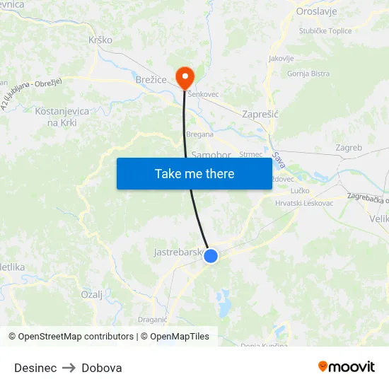Desinec to Dobova map