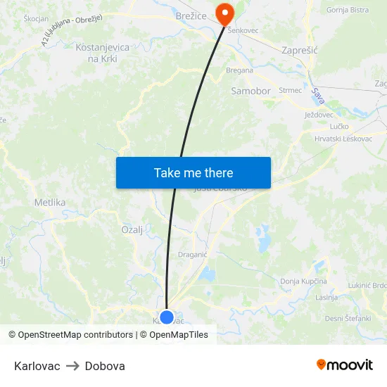 Karlovac to Dobova map