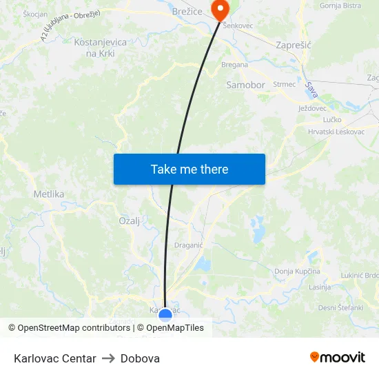 Karlovac Centar to Dobova map
