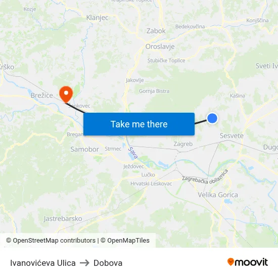 Ivanovićeva Ulica to Dobova map