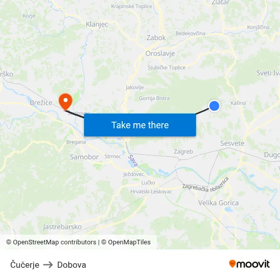 Čučerje to Dobova map