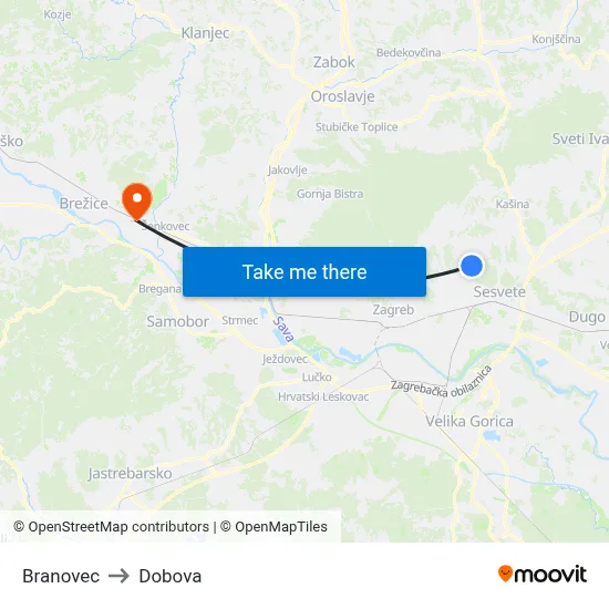 Branovec to Dobova map