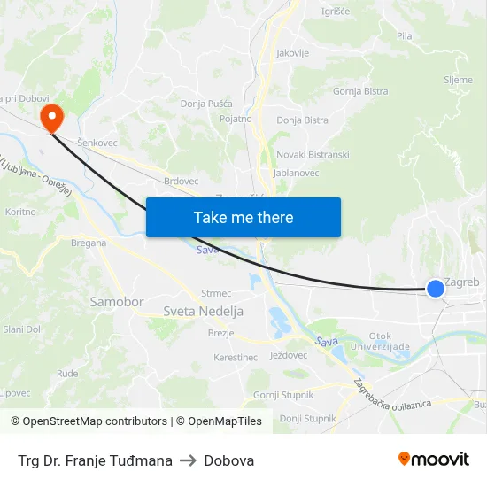 Trg Dr. Franje Tuđmana to Dobova map