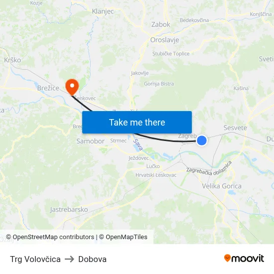 Trg Volovčica to Dobova map