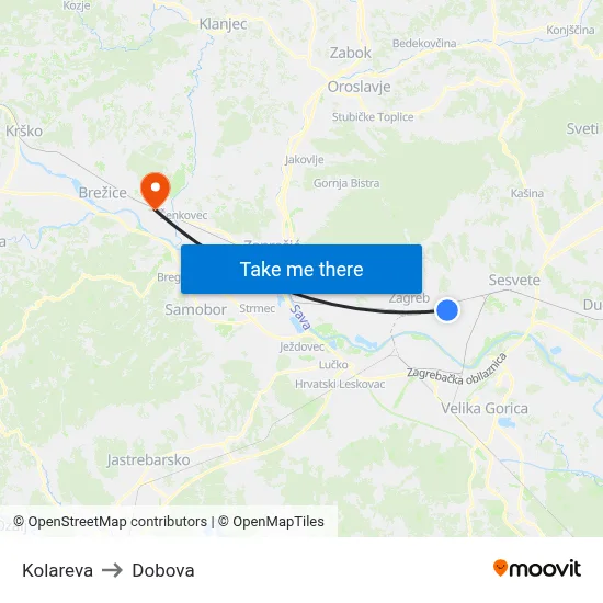 Kolareva to Dobova map