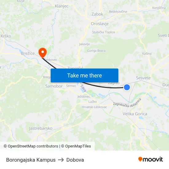 Borongajska Kampus to Dobova map
