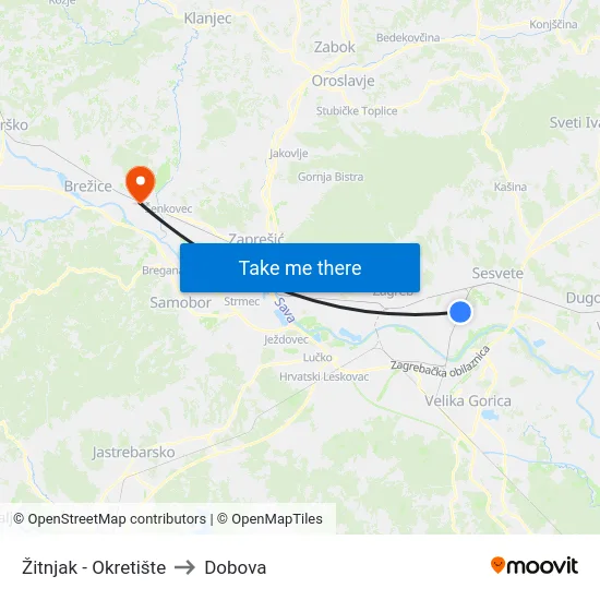 Žitnjak - Okretište to Dobova map
