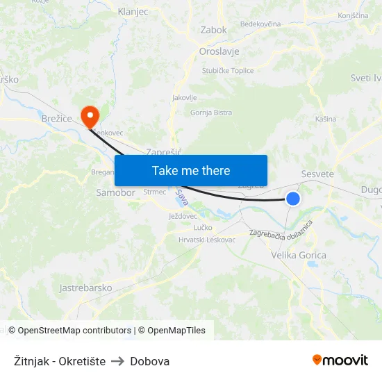 Žitnjak - Okretište to Dobova map