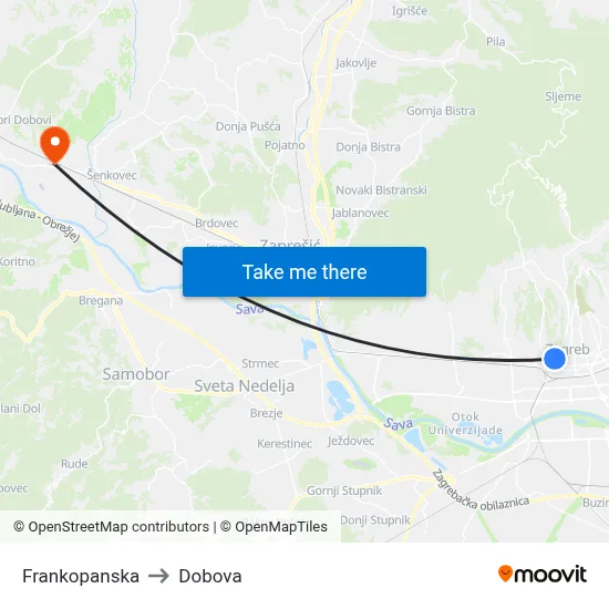 Frankopanska to Dobova map
