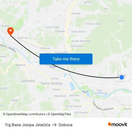 Trg Bana Josipa Jelačića to Dobova map