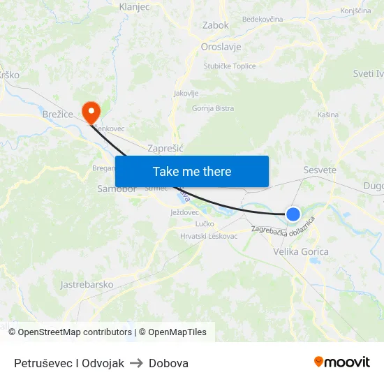 Petruševec I Odvojak to Dobova map