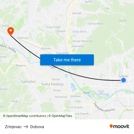 Zrinjevac to Dobova map