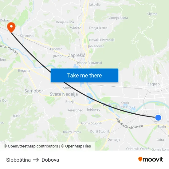 Sloboština to Dobova map