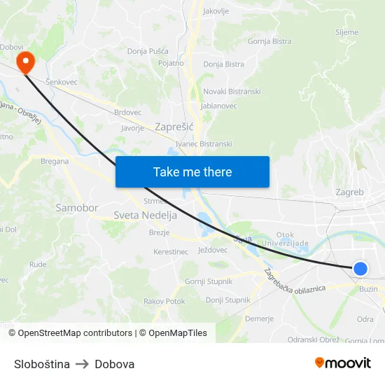 Sloboština to Dobova map