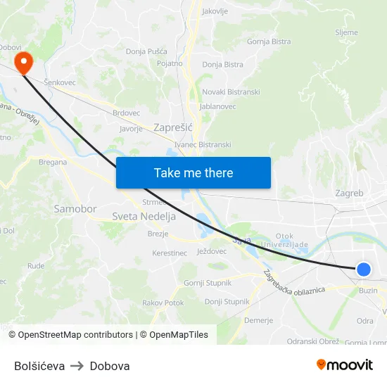 Bolšićeva to Dobova map