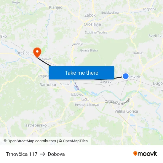 Trnovčica 117 to Dobova map