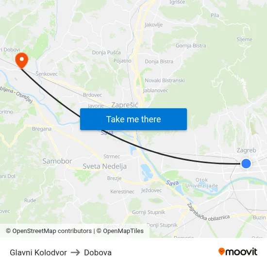 Glavni Kolodvor to Dobova map