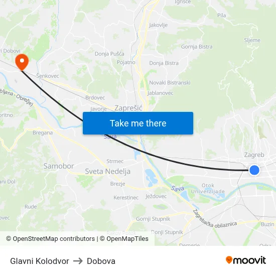 Glavni Kolodvor to Dobova map