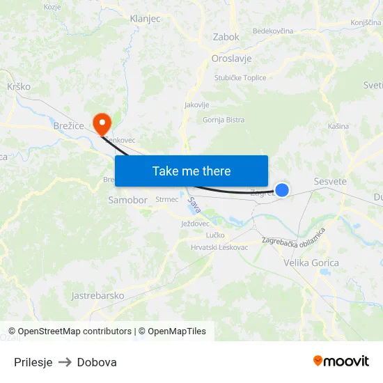 Prilesje to Dobova map