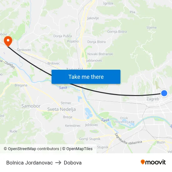 Bolnica Jordanovac to Dobova map