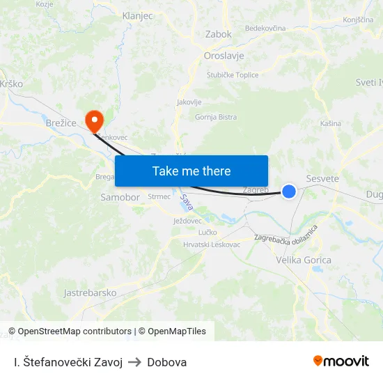 I. Štefanovečki Zavoj to Dobova map