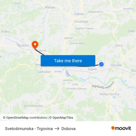 Svetošimunska - Trgovina to Dobova map