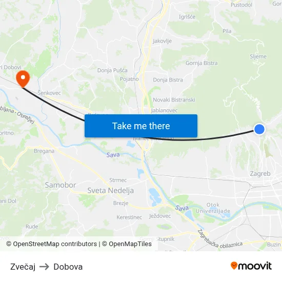 Zvečaj to Dobova map