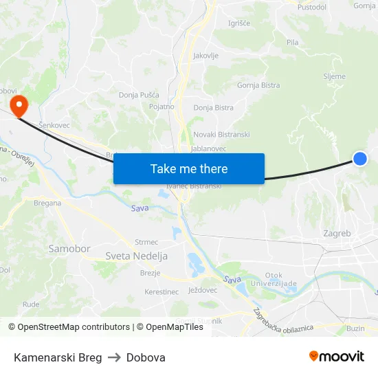 Kamenarski Breg to Dobova map