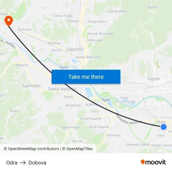 Odra to Dobova map