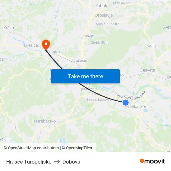 Hrašće Turopoljsko to Dobova map