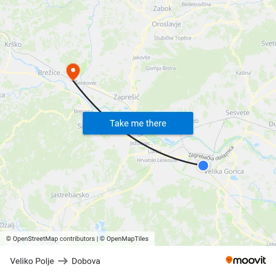 Veliko Polje to Dobova map