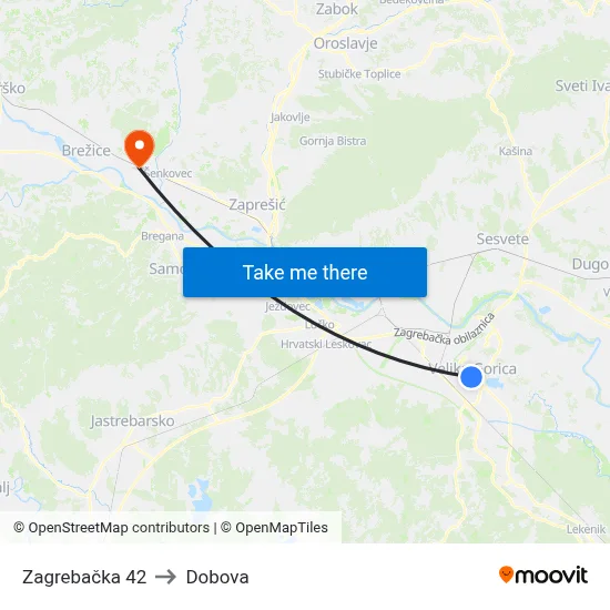 Zagrebačka 42 to Dobova map