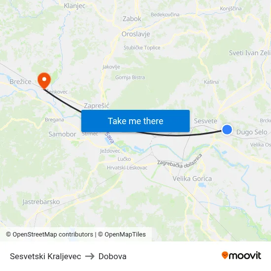 Sesvetski Kraljevec to Dobova map
