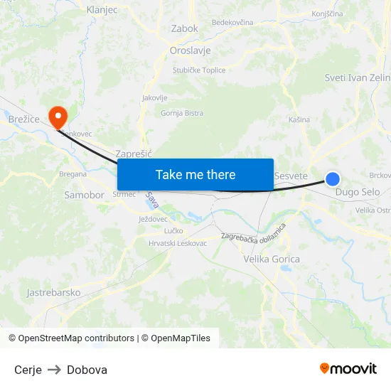 Cerje to Dobova map