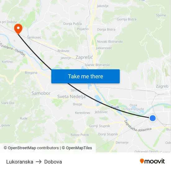 Lukoranska to Dobova map