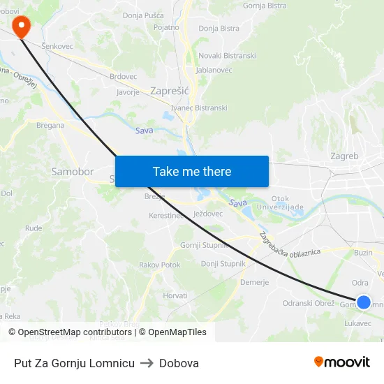 Put Za Gornju Lomnicu to Dobova map
