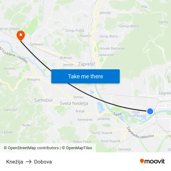 Knežija to Dobova map