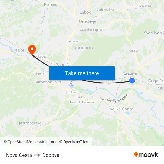 Nova Cesta to Dobova map