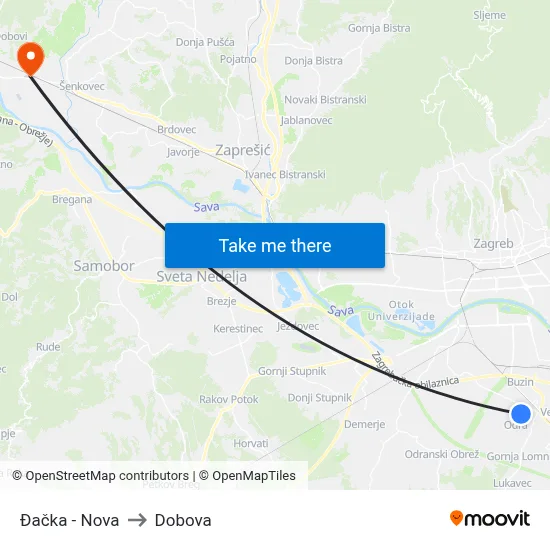 Đačka - Nova to Dobova map