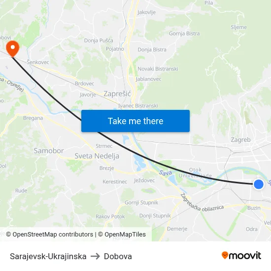 Sarajevsk-Ukrajinska to Dobova map