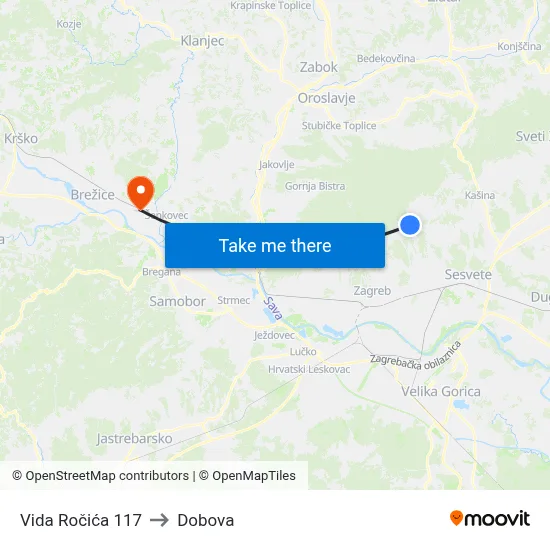 Vida Ročića 117 to Dobova map